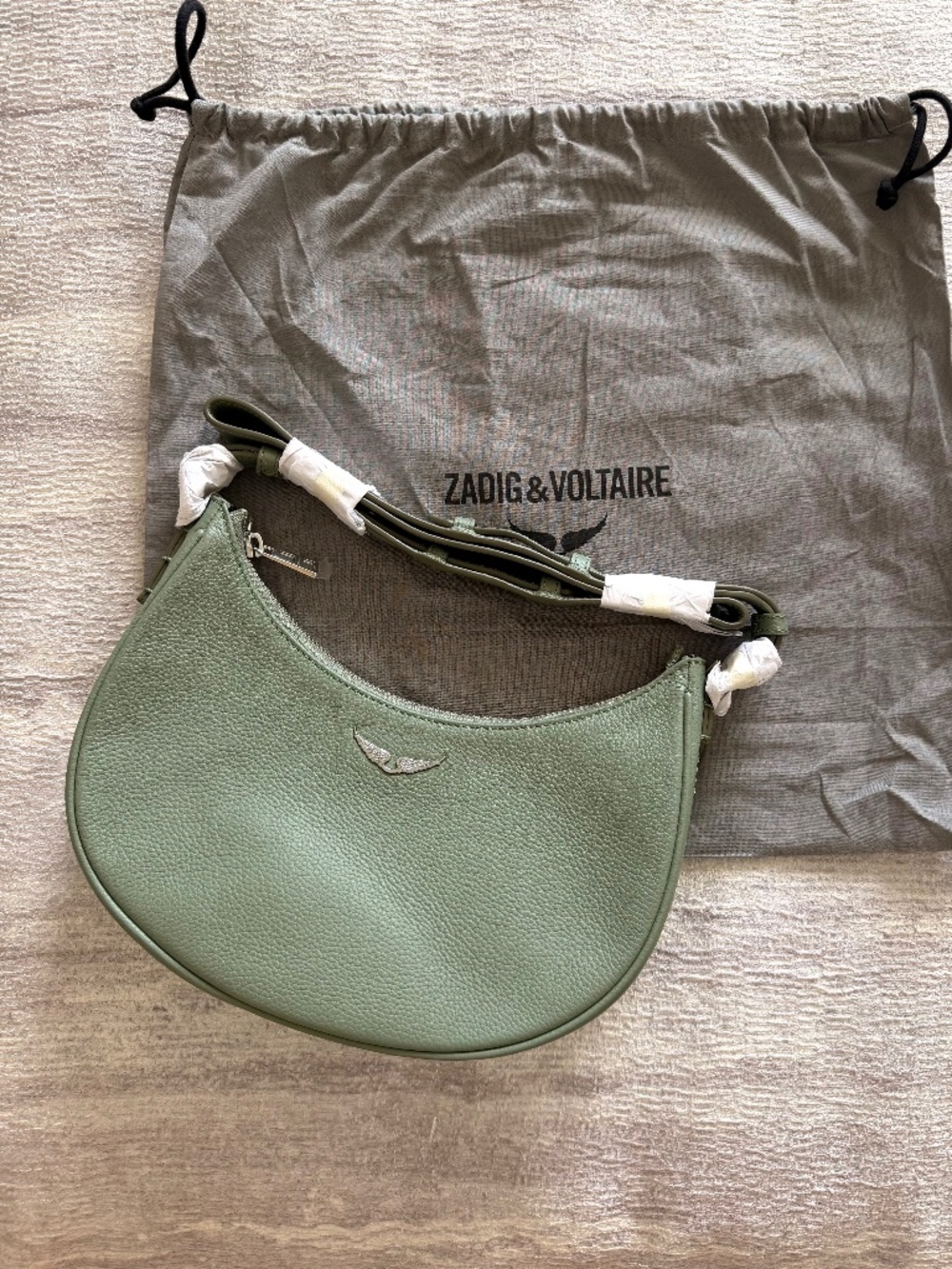 NWT ZADIG&VOLTAIRE Moonvibe Grained Leather Soul Unique Green Crossbody HandBag